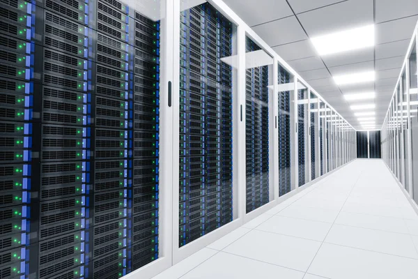 Corridoio Una Futuristica Sala Server Vuota Data Center Rendering — Foto Stock