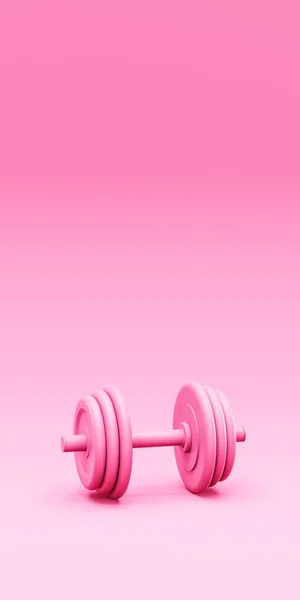 ピンクの背景にピンク色のダンベルのミニマルシンプルなデザインの3Dイラスト — ストック写真