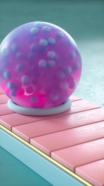 自动钻头凝胶球与小球移动粉红传送带 满足3D垂直环路 — 图库视频影像