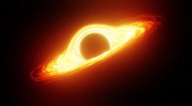 Black hole and a disk of glowing plasma. Supermassive singularity in outer space. 3d animation
