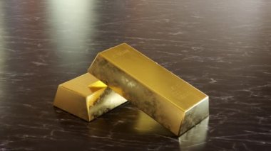 3d render video with travelling around two gold bars on a shiny surface
