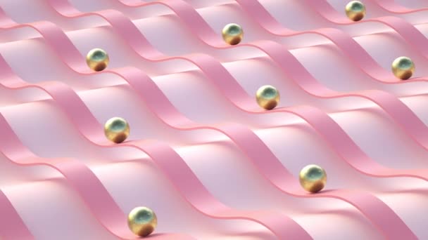 Loop Animation Golden Balls Simultaneously Endlessly Rolling Wavy Pink Lines — Vídeos de Stock