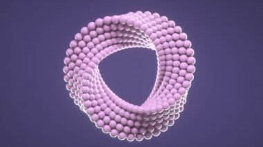 Küçük topların 3 boyutlu döngü animasyonu pembe düzensiz daire şeklinde biçimlendirilmiş ortadaki delik sürekli olarak gevşemek ve mor arka planda stres atmak için dönüyor.