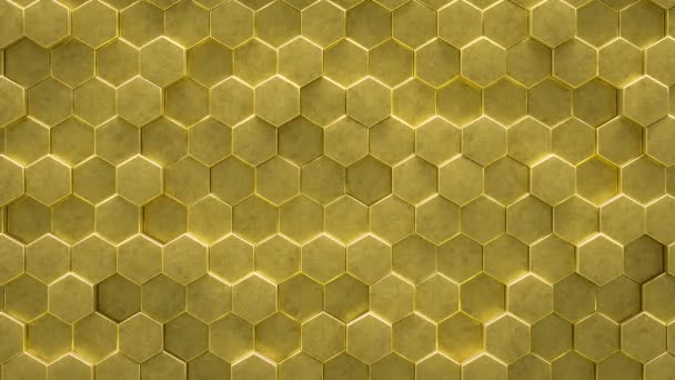 Animated Abstract Background Golden Hexagon Rendering Animation Infinite Loop — Videoclip de stoc