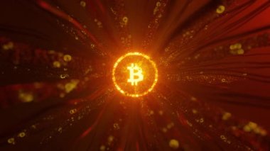 3D animation rendering of bright orange illuminating bitcoin on abstract background concept of cryptocurrency and economy