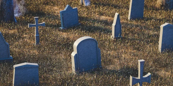 Góry Nagrobek Kamienny Krzyż Trawiasty Ziemia Cmentarz Słoneczny Jesienny Dzień — Zdjęcie stockowe