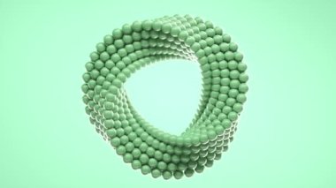 Küçük topların 3 boyutlu döngü animasyonu yeşil düzensiz daireye dönüştürülmüş ortadaki delik sürekli olarak gevşemek ve yeşil arka planda stres atmak için dönüyor