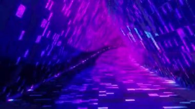 3D canlandırma döngüsü, birçok cam kare parçasından yapılmış ve çok renkli neon ışıklarla aydınlatılmış gelecekteki sonsuzluk tünelinin gerçek zamanı.