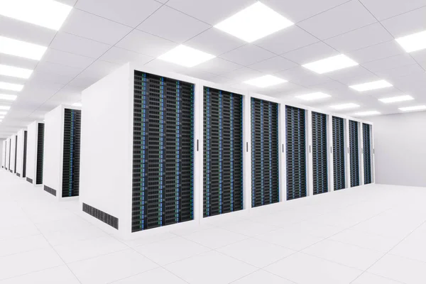 Modern Data Center Server Racks Light Spacious Room White Walls — Stock Photo, Image
