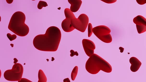 Повільне Відео Сердець Падають Повітря Рожевому Тлі Анімація — стокове відео