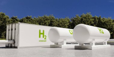 Hydrogen storage facility. Clean energy. 3D render. clipart