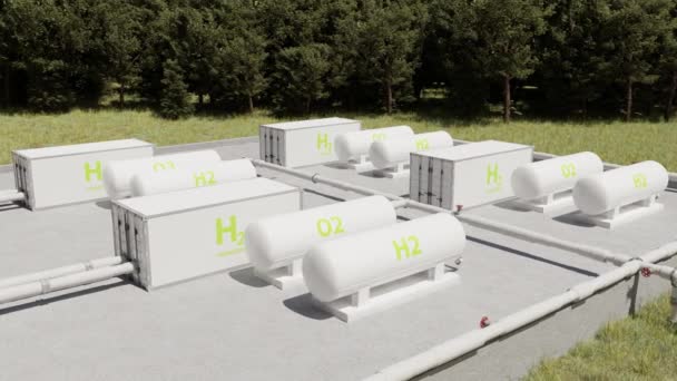 Hidrojen Yenilenebilir Enerji Tankları Ormandaki Tesis Boyutlu Canlandırma — Stok video