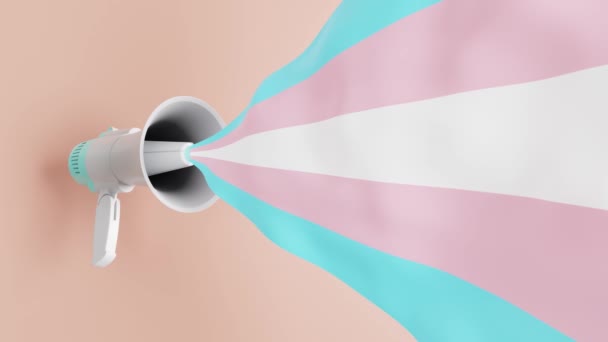 Animace Bílého Megafonu Modrými Růžovými Bílými Pruhy Transgender Vlajky Oznamující — Stock video