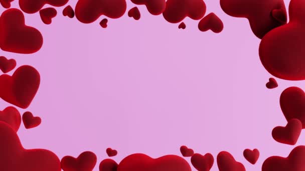 Corazones Terciopelo Rojo Cayendo Sobre Fondo Rosa Fondo San Valentín — Vídeo de stock