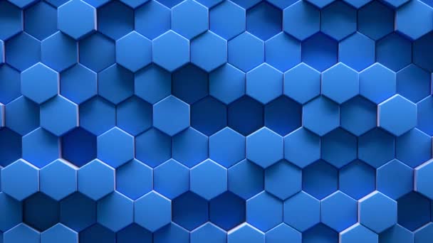 Animering Loop Geometrisk Bakgrund Vägg Gjord Blå Hexagoner Pulserande Och — Stockvideo