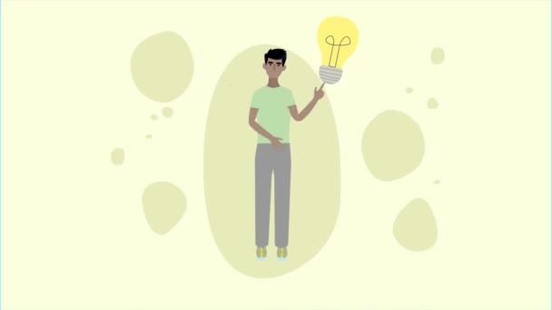 一个关于人类的动画图解的视频有一个想法 一个灯泡出现了 — 图库视频影像