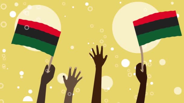 Animation Crop Hands Waving Red Black Green Striped Pan African — Stock Video