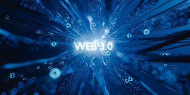 3 boyutlu görüntüleme. WEB 3.0 kelimesi fütüristik bir animasyon arka planında aydınlandı ve parladı. Teknoloji, fütüristik ve ağ kavramı.