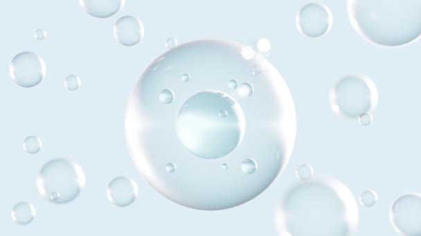 Animación Fondo Azul Claro Reflectante Abstracto Con Burbujas Esféricas Transparentes — Vídeos de Stock