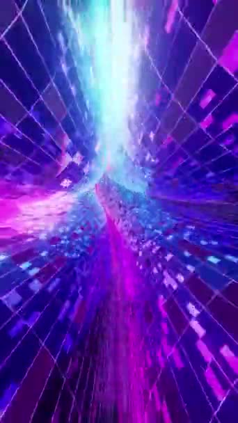 用许多玻璃方块制作并由彩色霓虹灯照明的未来主义无穷大隧道三维环路动画实景 — 图库视频影像