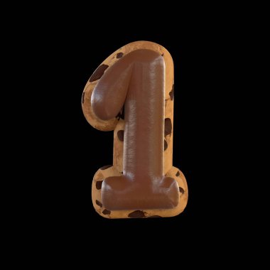 1 ya da 1 numaranın 3 boyutlu çizimi üzerinde çikolata olan bir kurabiyeyi yeniden yaratıyor.