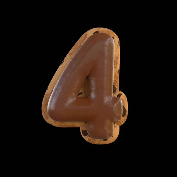 4或4个数字的3D渲染再现了顶部有巧克力的饼干 — 图库照片