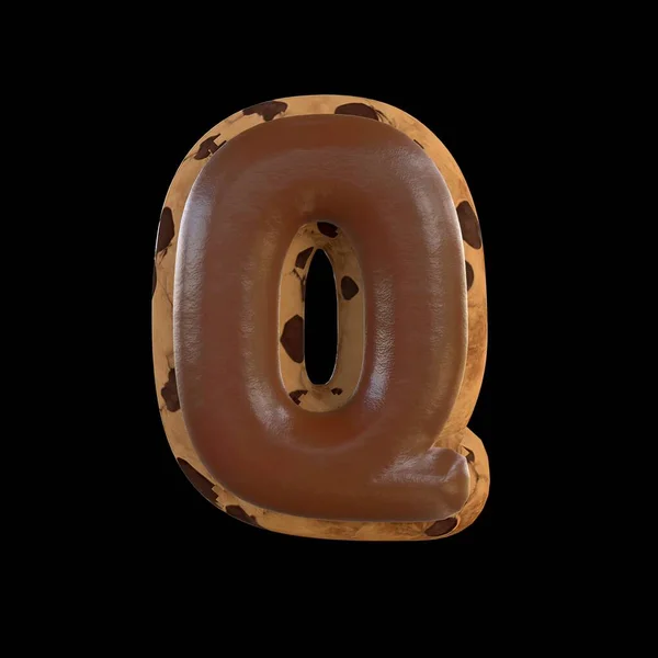 3D渲染Q字母再现顶部有巧克力的饼干 — 图库照片