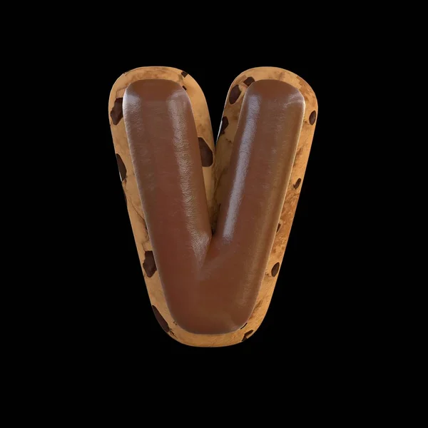 3D渲染V字母再现顶部有巧克力的饼干 — 图库照片