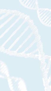 Soyut yansıtıcı açık mavi arkaplanın transparen DNA iplikçikleriyle 3D animasyonu