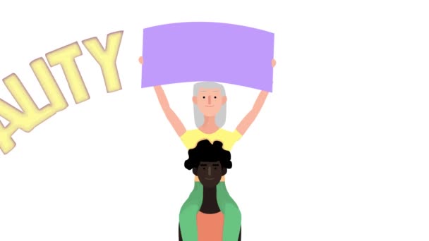 Animazione Donna Sorridente Seduta Sulle Spalle Dell Uomo Africano Uno — Video Stock