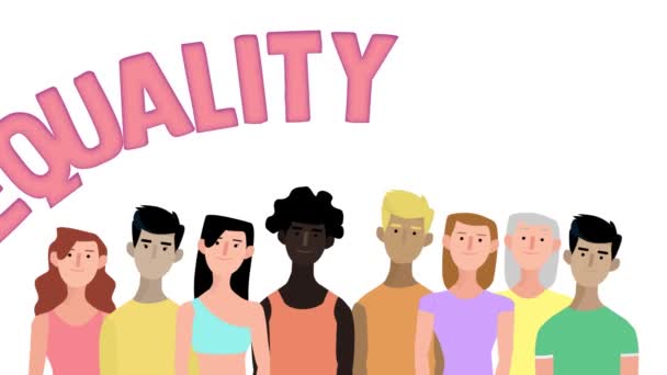 Κινούμενο Βίντεο Απεικόνιση Πολυεθνικών Ατόμων Λέξη Ισότητα — Αρχείο Βίντεο