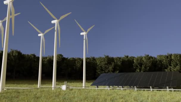 Hava Değirmenleri Güneş Panelleri Olan Yeşil Bölge Çevre Için Yenilenebilir — Stok video
