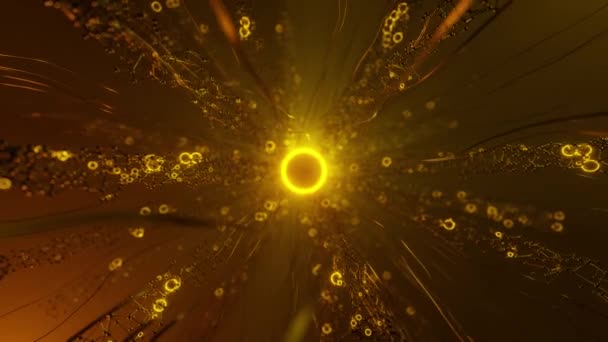 Animation Various Wires Connected Glowing Neon Circle Yellow Background Cyberspace — Stock Video