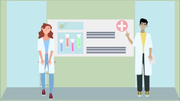 Ilustración Animación Del Médico Masculino Que Señala Cruz Médica Mientras — Vídeos de Stock