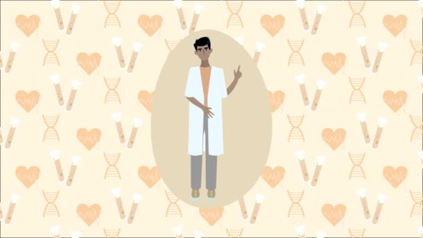 Animation Illustration Eines Männlichen Arztes Weißer Uniform Der Mit Erhobenem — Stockvideo