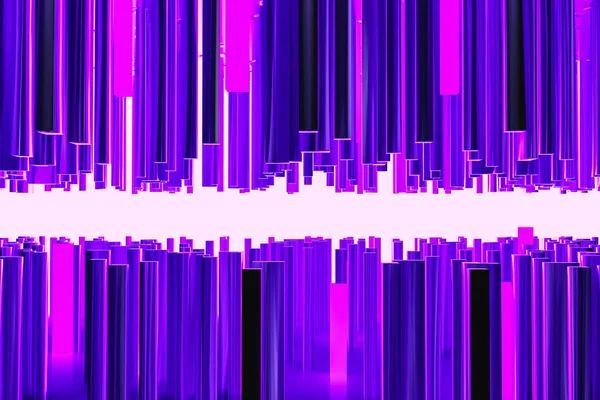 三维渲染紫色线在底部和顶部之间形成狭窄隧道的抽象背景 — 图库照片