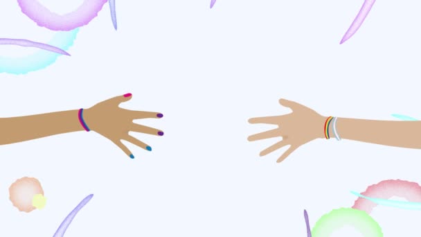 Vídeo Animado Duas Pessoas Com Lgbt Pulseiras Transexuais Apertando Mãos — Vídeo de Stock
