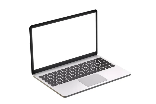 Laptop Alumínio Pairando Com Tela Branco Novo Design Isolado Fundo — Fotografia de Stock
