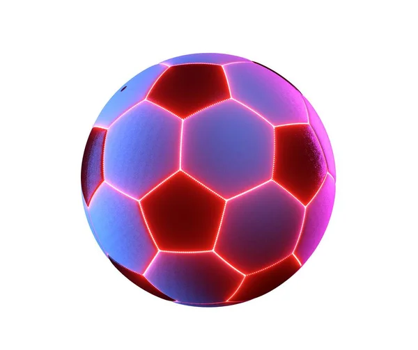 Fotbalový Míč Neonovými Futuristickými Světly Izolovaném Pozadí Vykreslení — Stock fotografie