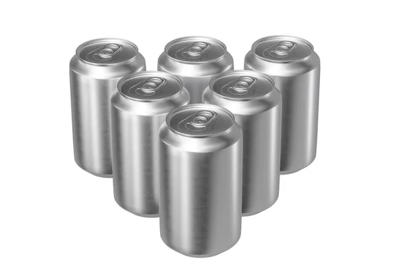 Diverse Lattine Sottili Alluminio Argento Isolate Fondo Bianco Rendering — Foto Stock