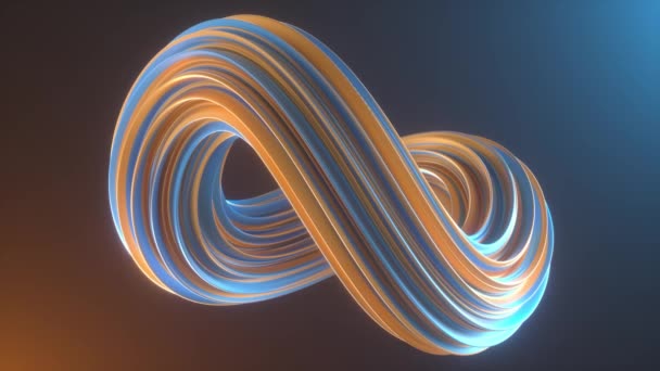ネオンライトバックグラウンド上のツイストカラフルな青とオレンジの抽象波形の3Dレンダリングアニメーション — ストック動画