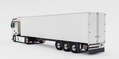 3D rendering of modern truck mock up with large blank body as banner against white background clipart