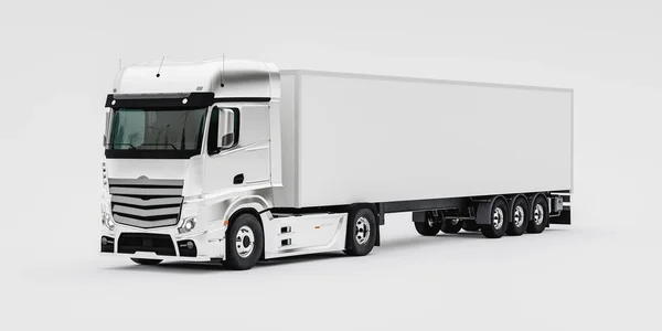 Візуалізація Сучасної Вантажівки Глузує Великим Порожнім Кузовом Банер Білому Тлі — стокове фото