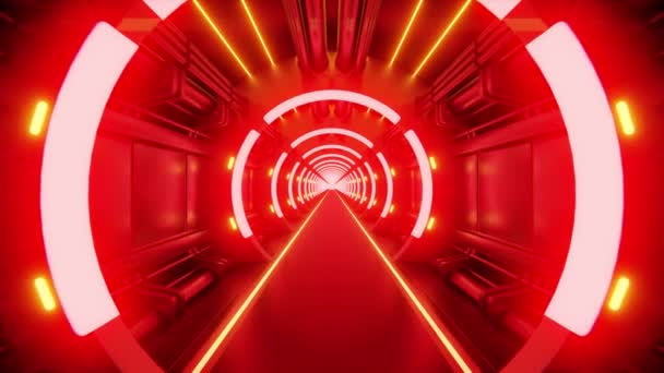 Red Background Science Fiction Interior Sci Spaceship Circular Corridors Loop — Stock Video