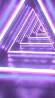 Sonsuz soyut fütüristik tünel ve neon ışıklı üçgenler. Fütürist ve soyut döngü kavramı. 3d Dikey Canlandırma