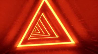4k video animasyonu. Sonsuz soyut fütüristik tünel ve neon ışıklı üçgenler. Gelecekçi ve soyut döngü arka plan kavramı.