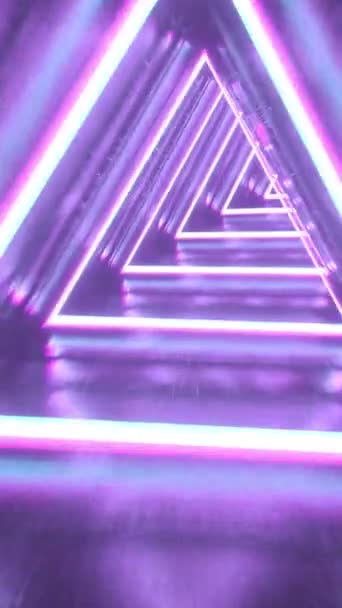 ネオンライトの三角形の無限の抽象的な未来的なトンネル 未来的で抽象的なループバックグラウンドコンセプト 垂直アニメーション — ストック動画