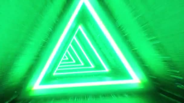ビデオアニメーション ネオンライトの三角形の無限の抽象的な未来的なトンネル 未来的で抽象的なループの背景コンセプト — ストック動画