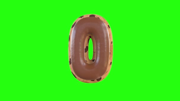 3D动画的0或零数字再现饼干与巧克力在顶部 — 图库视频影像