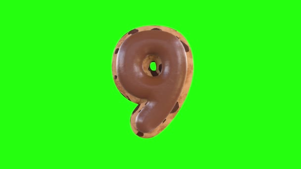 9或9个数字的3D动画再现了顶部有巧克力的饼干 — 图库视频影像